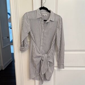 L’academie Striped Button-Up Shirt Dress with tie front